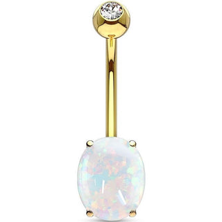 Solid Gold 14 Carat Belly Button Piercing Opal Oval