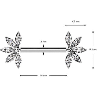 Titanium Nipple Piercing flower zirconia marquise cut Push-In