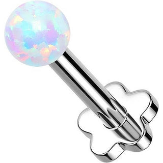 Titanium Labret Ball Opal Flower Base Silver Push-In