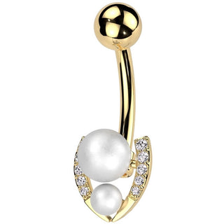 Belly Button Piercing horseshoe pearl balls zirconia