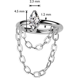 Titanium Ring double chain dangle zirconia Clicker