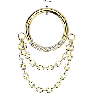 Titanium Ring double chain dangle zirconia Clicker