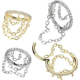 Titanium Ring triple chain dangle zirconia Clicker
