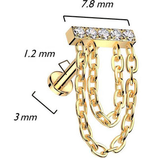 Titanium Labret Bar Chain dangle Zirconia Internally Threaded