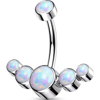 Titanium Belly Button Piercing 5 Opal Silver Internally Threaded