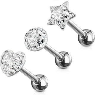 Tongue Barbell Ball Star Heart, 3  pieces