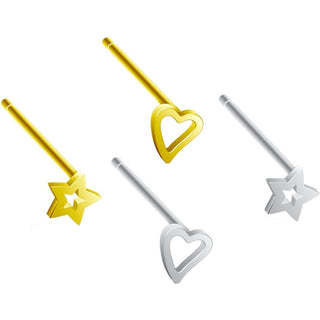 Silver 925 Nose Stud Set Heart Star Silver Bendable, 4  pieces