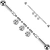 Industrial Barbell centered beaded chain round dangles