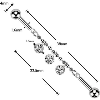 Industrial Barbell centered beaded chain round dangles