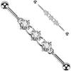 Industrial Barbell centered 3 round prong set cubic zirconia chain