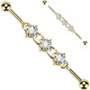 Industrial Barbell centered 3 round prong set cubic zirconia chain