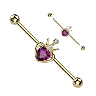 Industrial Barbell Heart Pink Crown Zirconia