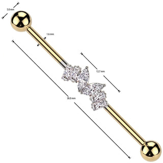 Industrial Barbell zirconias marquise cut baguette cut