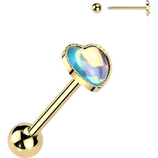 Barbell iridescent stone heart