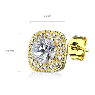 Stud Earring 316L Ear Studs Large Round Cubic Zirconia Center Cubic Zirconia Paved Outlined Square 1 Pair