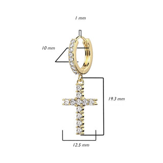 Boucle d'Oreille Pendentif Croix Zircone Cliqueur