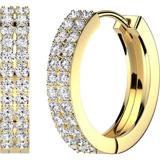 Hoop Earring Double Row Pave Cubic Zirconia 1 Pair