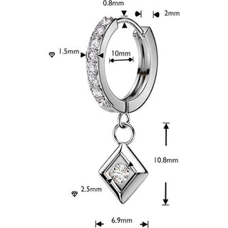 Earring Square Dangle with Center Cubic Zirconia 1 Pair