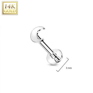 Solid Gold 14 Carat Labret Moon Flat Push-In