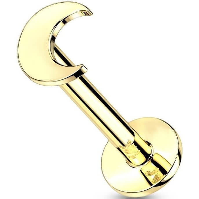 Solid Gold 14 Carat Labret Moon Flat Push-In