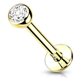 Solid Gold 14 Carat Labret Ball Flat Zirconia Push-In