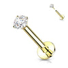 Solid Gold 14 Carat Labret Round Zirconia Push-In