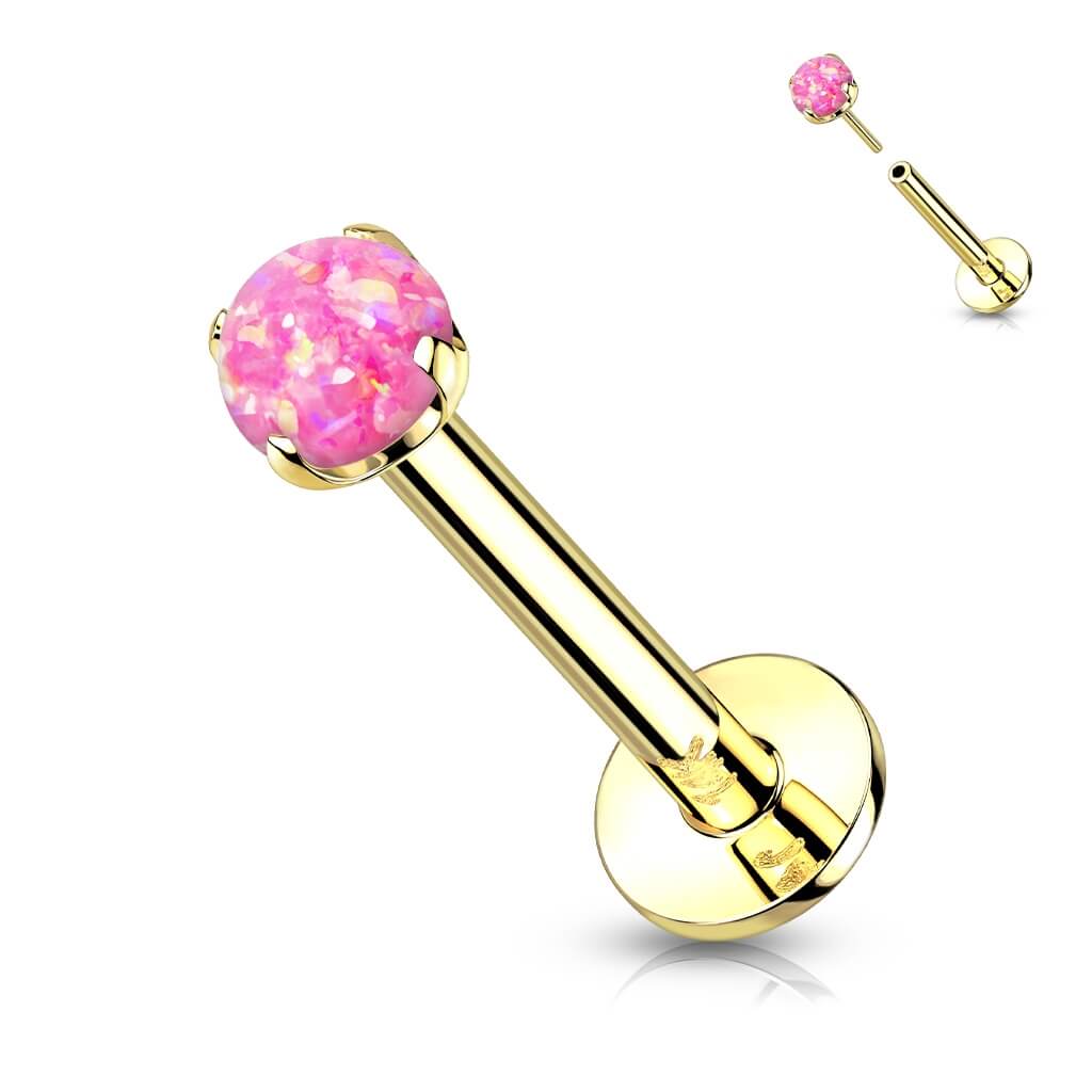 Solid Gold 14 Carat Labret Round Opal Push-In