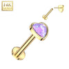 Solid Gold 14 Carat Labret Heart Opal Push-In