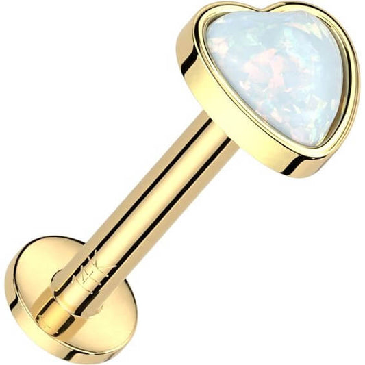 Solid Gold 14 Carat Labret Heart Opal Push-In