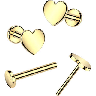Solid Gold 14 Carat Labret heart nose piercing Push-In