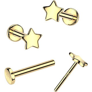 Solid Gold 14 Carat Labret star nose piercing Push-In