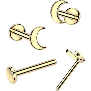 Solid Gold 14 Carat Labret moon nose piercing Push-In