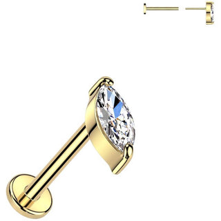 Solid Gold 14 Carat Labret zirconia marquise cut Push-In