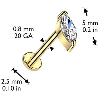 Or 14kt Labret zircone coupe marquise Enfoncer