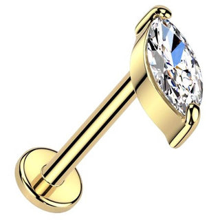 Or 14kt Labret zircone coupe marquise Enfoncer