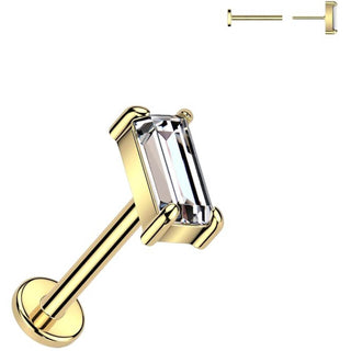 Solid Gold 14 Carat Labret zirconia baguette cut Push-In