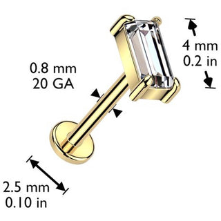 Solid Gold 14 Carat Labret zirconia baguette cut Push-In