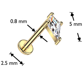 Solid Gold 14 Carat Labret spear head zirconia Push-In