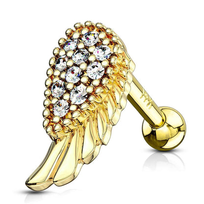 Solid Gold 14 Carat Barbell Angelwing Zirconia