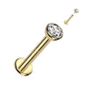 Solid Gold 14 Carat Labret Round Flat Zirconia Internally Threaded