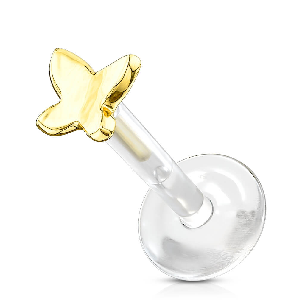 Solid Gold 14 Carat Labret Butterfly Push-In