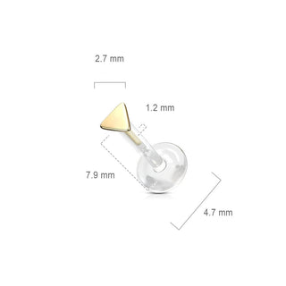 Solid Gold 14 Carat Labret Triangle Flat Push-In