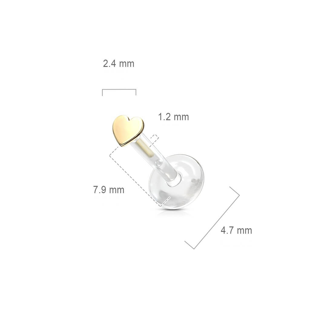 Solid Gold 14 Carat Labret Heart Flat Push-In