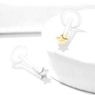 Solid Gold 14 Carat Labret Star Flat Push-In