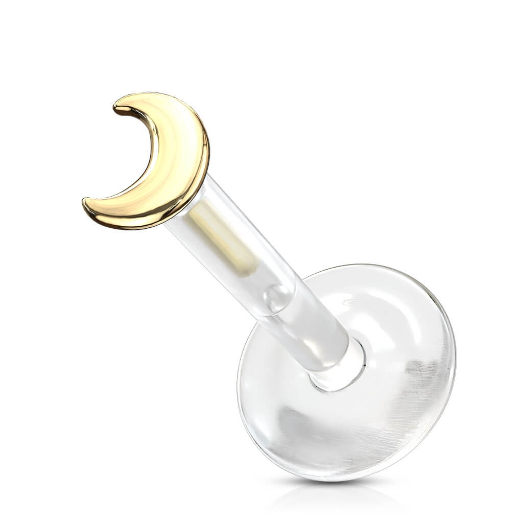 Solid Gold 14 Carat Labret Moon Flat Push-In