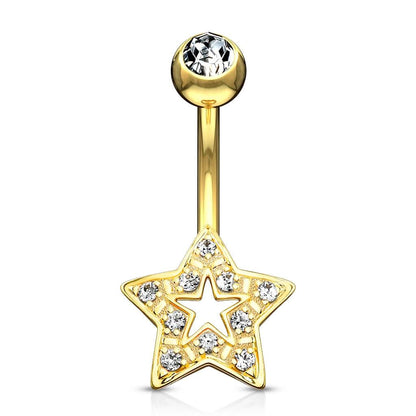 Solid Gold 14 Carat Belly Button Piercing Star Zirconia