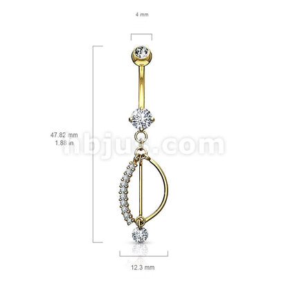 Solid Gold 14 Carat Belly Button Piercing Fish Dangle Zirconia