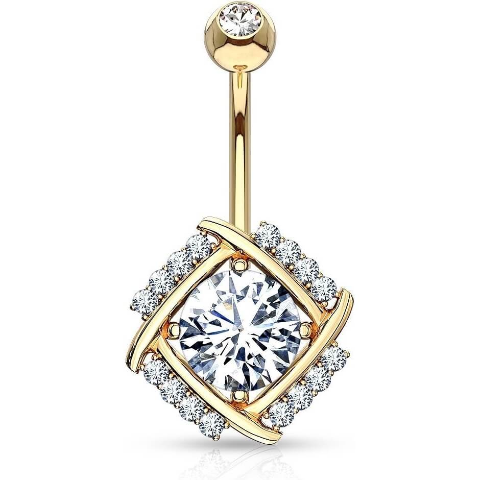 Solid Gold 14 Carat Belly Button Piercing Windmill Zirconia