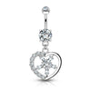 Solid Gold 14 Carat Belly Button Piercing Heart dangle Zirconia