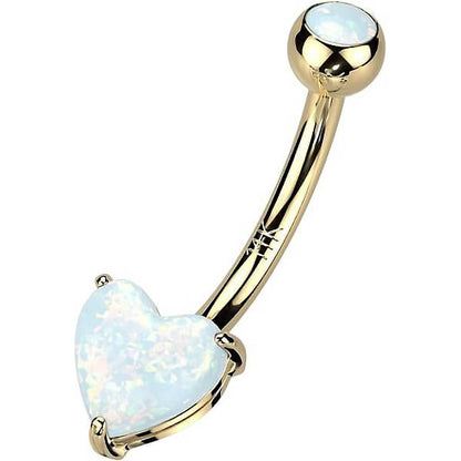 Solid Gold 14 Carat Belly Button Piercing Heart Opal